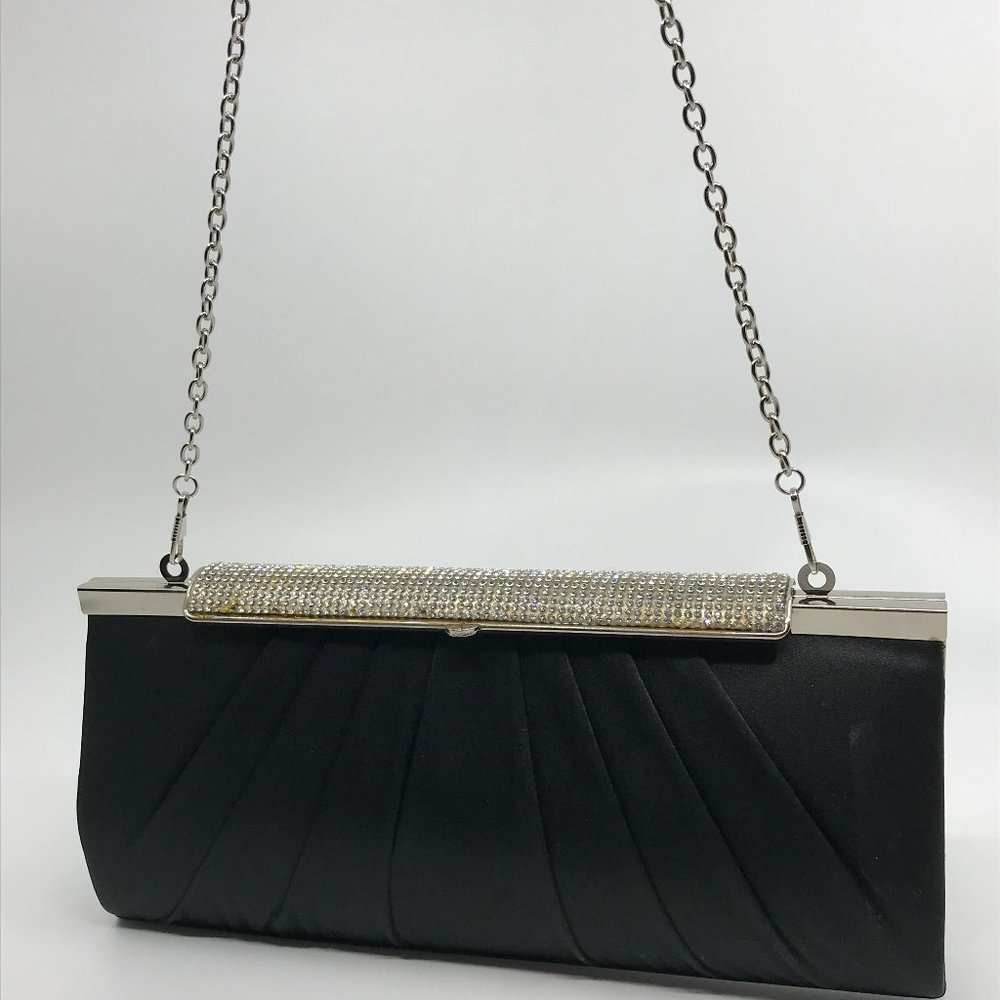 SASHA New York Black Clutch Bag Jeweled Satin Pleated